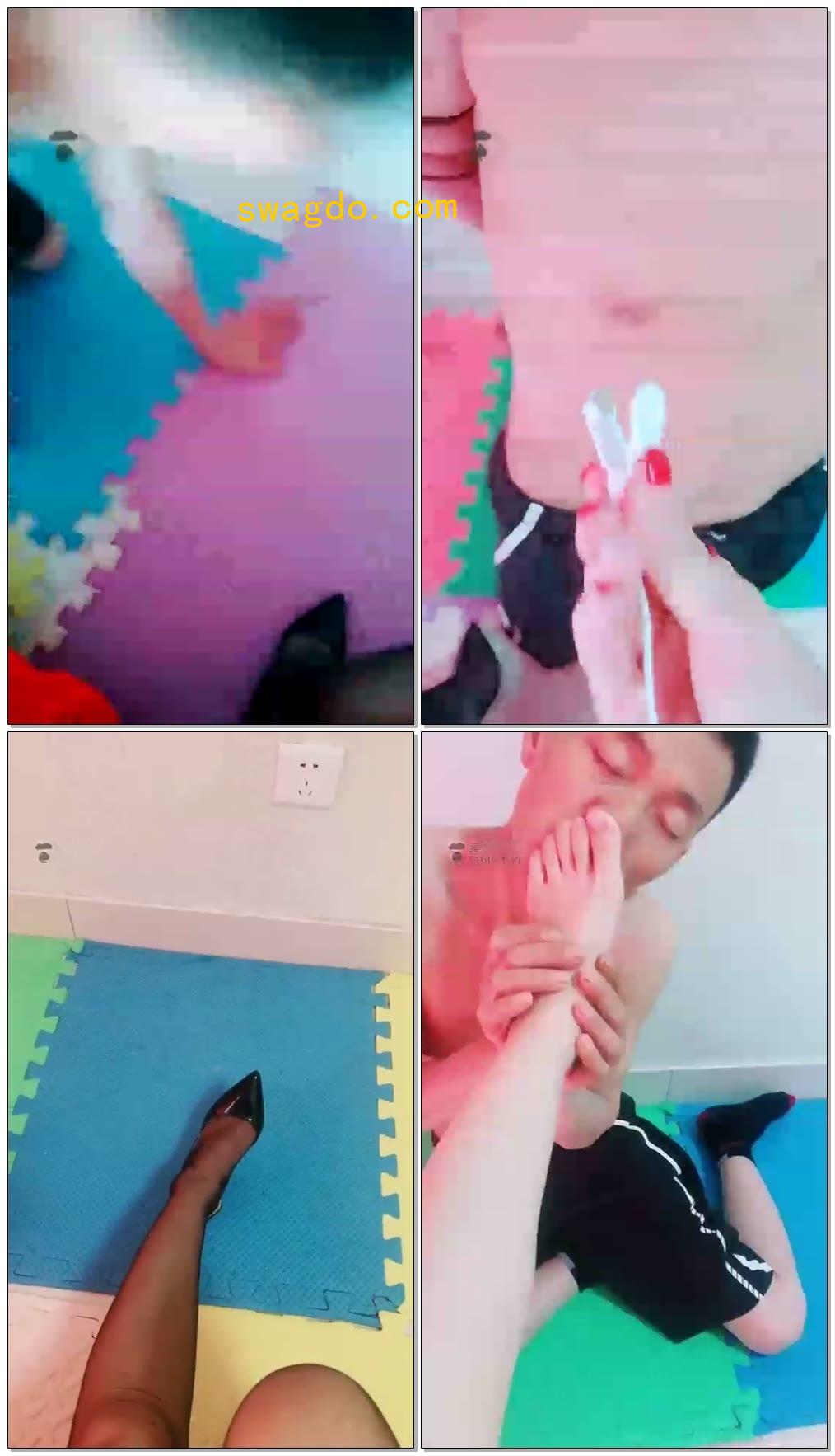 【聊城魅影S】绑起来丝袜堵嘴电击奶狗鞭打，舔脚羞辱【54分钟】【标清】