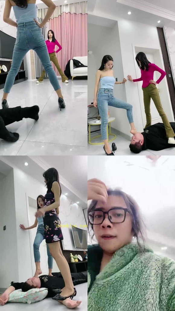 【麋鹿银儿】姐妹花暴力踩踏深喉贱狗