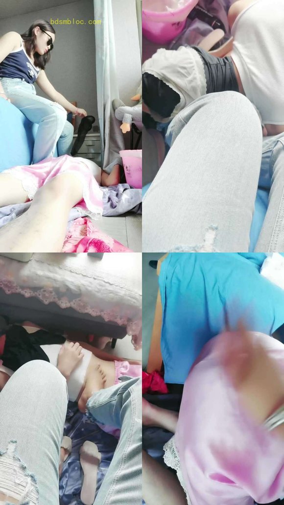 【晓安公主】裸足牛仔裤揪耳朵闻臀脚踩弟弟打屁股连续十分钟1000下