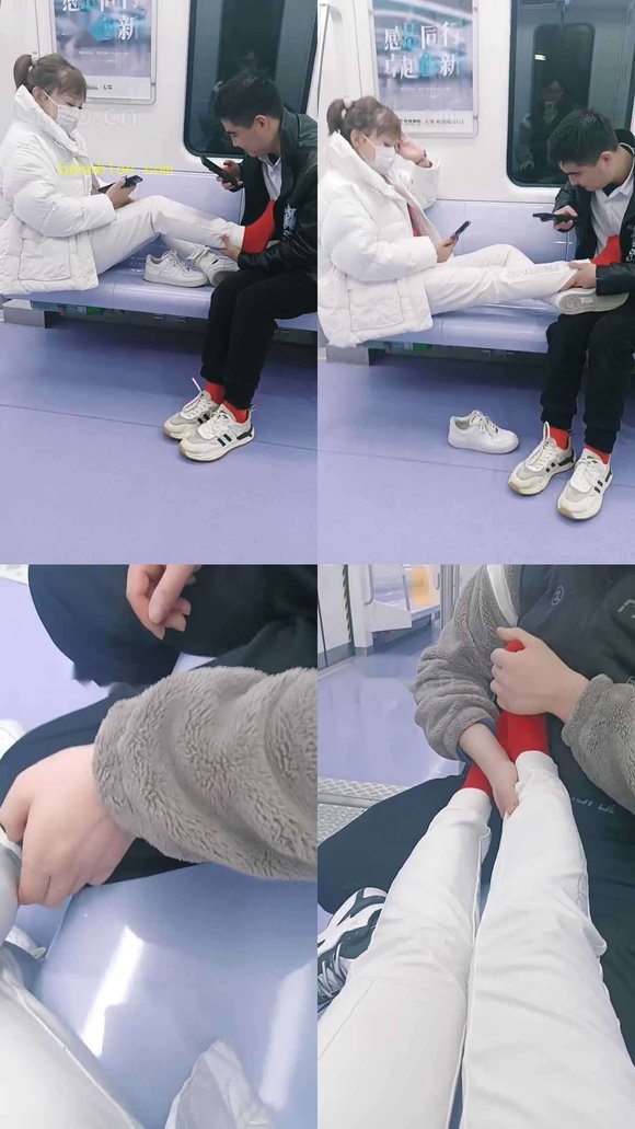 【乐爷】地铁上小白鞋棉袜玩狗