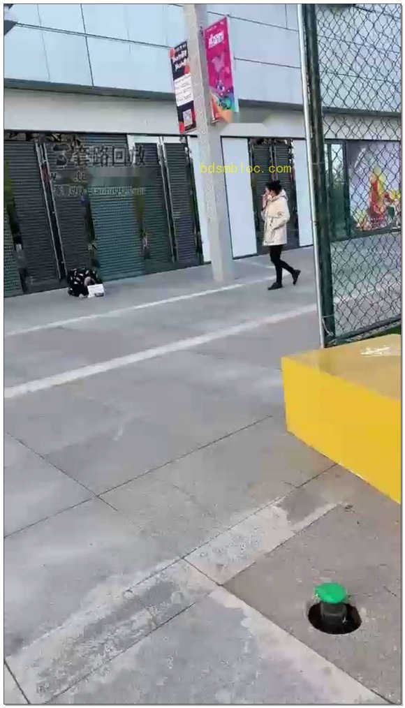 【二宝ss】强制狗跪商场门口，路人无数，强制见美女磕头要钱，见情侣唱歌跪拜