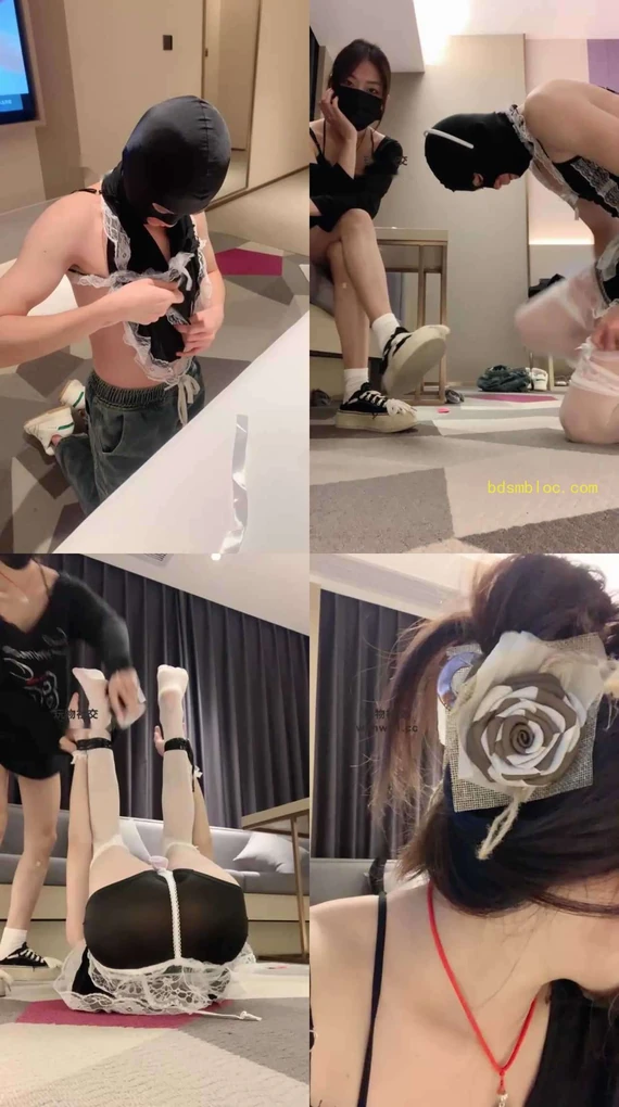 【LL77】脏鞋白袜虐女仆/揪耳朵/抽耳光/胶带捆绑