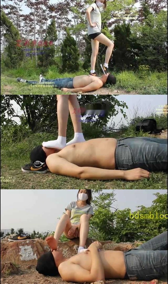 【小妮女主】户外调教，原味白袜，践踏，羞辱，舔脏鞋超脏袜子和美脚