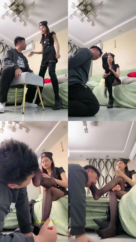【艾莉】长靴黑丝诱惑地毯/高跟虐乳