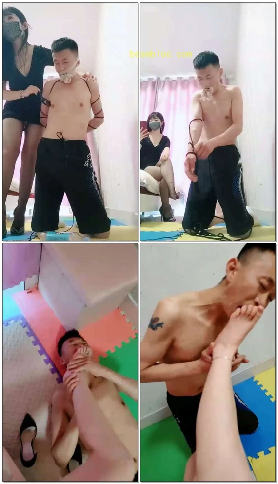【魅影女神】捆绑丝袜堵嘴电击强制rush鞭打虐添脚