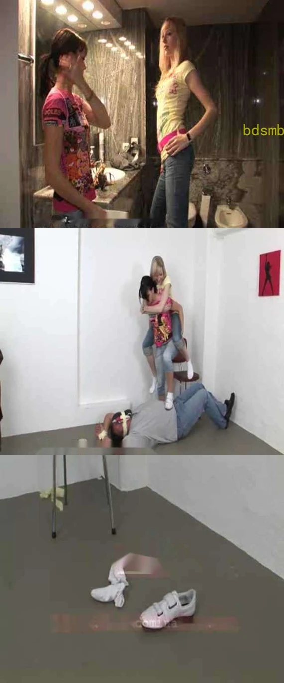 【欧美女王】DarkMistress双主虐踩白棉袜小白鞋闻鞋裸足全体重踩头跳踩