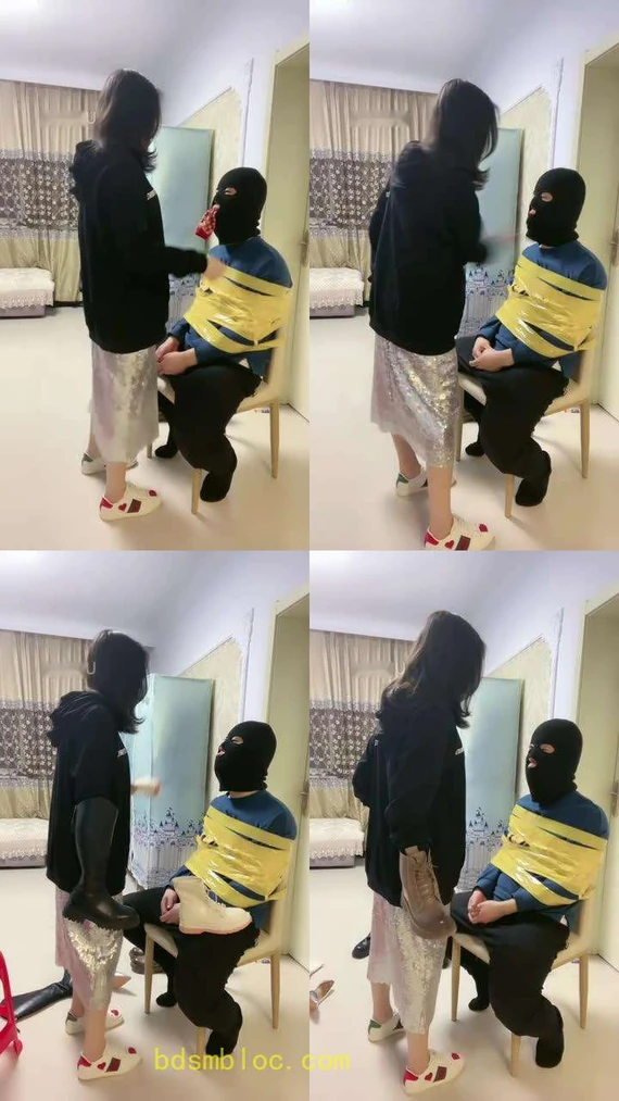 【逗逗】袜子塞嘴完全束缚狂抽500耳光