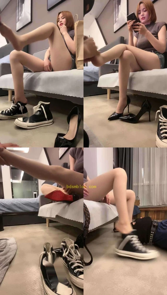 【美女祖宗】帅酷小姐姐帆布鞋+高跟踩狗/肉丝恋足调/转胯爬行