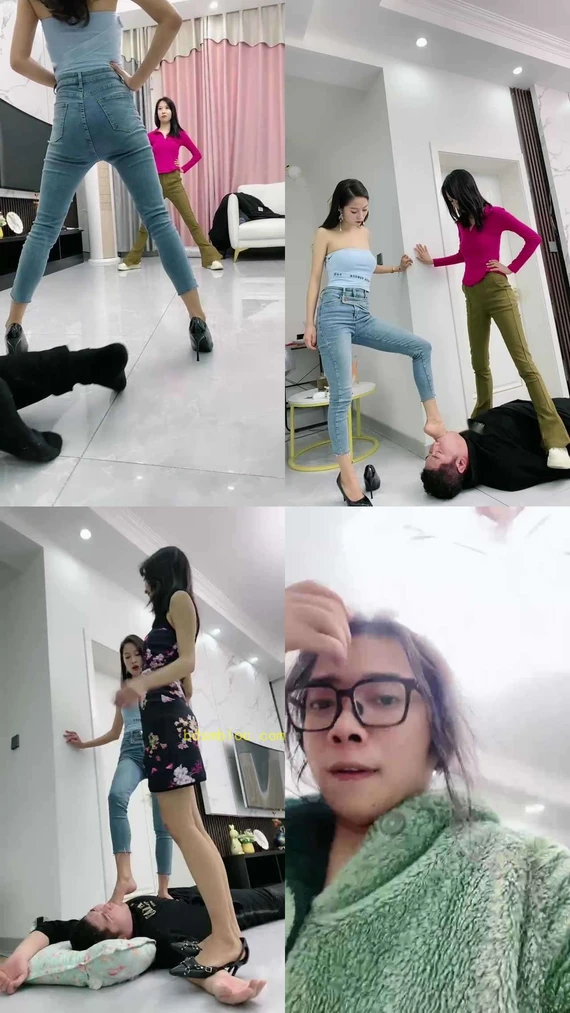 【麋鹿银儿】姐妹花暴力踩踏深喉贱狗