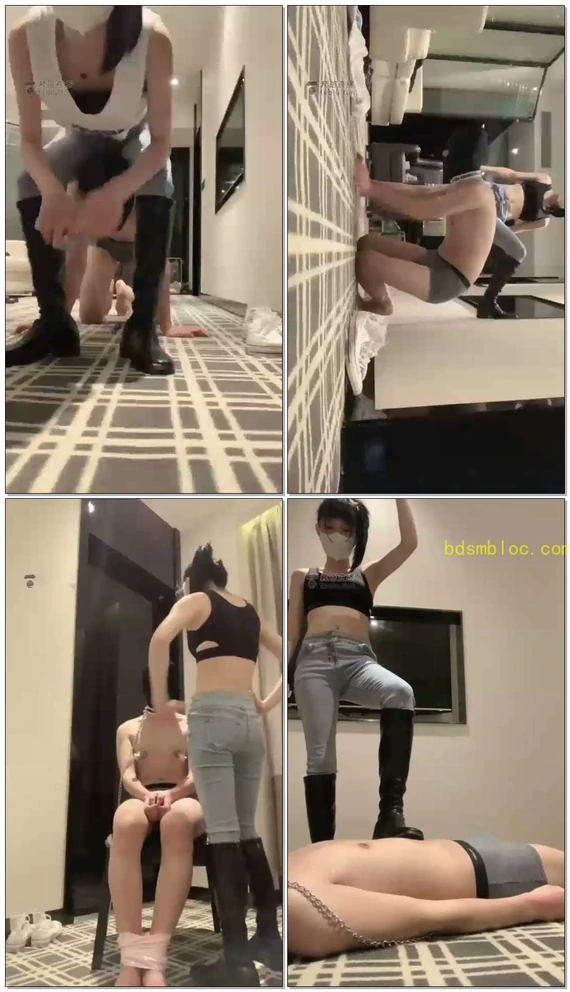 【阿月】牛仔裤长靴道具虐，钻胯，骑马，扇耳光，捆绑虐乳