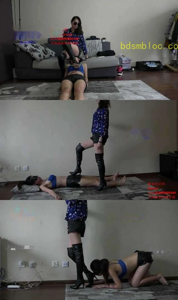 【小妮女主】细高跟皮靴调教女，踩踏，坐脸