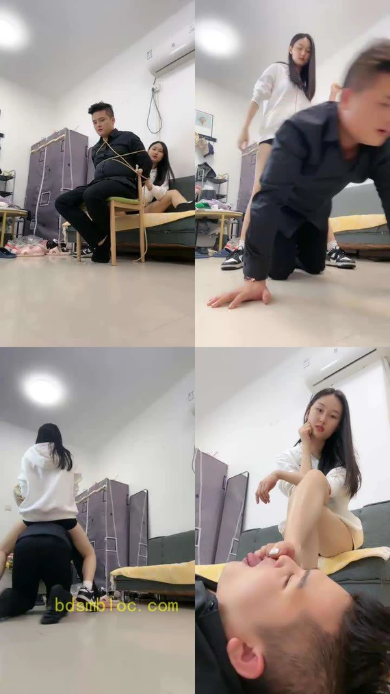 【艾莉】捆绑袜子塞嘴/揪耳朵/耳光/骑马运动鞋全体重踩