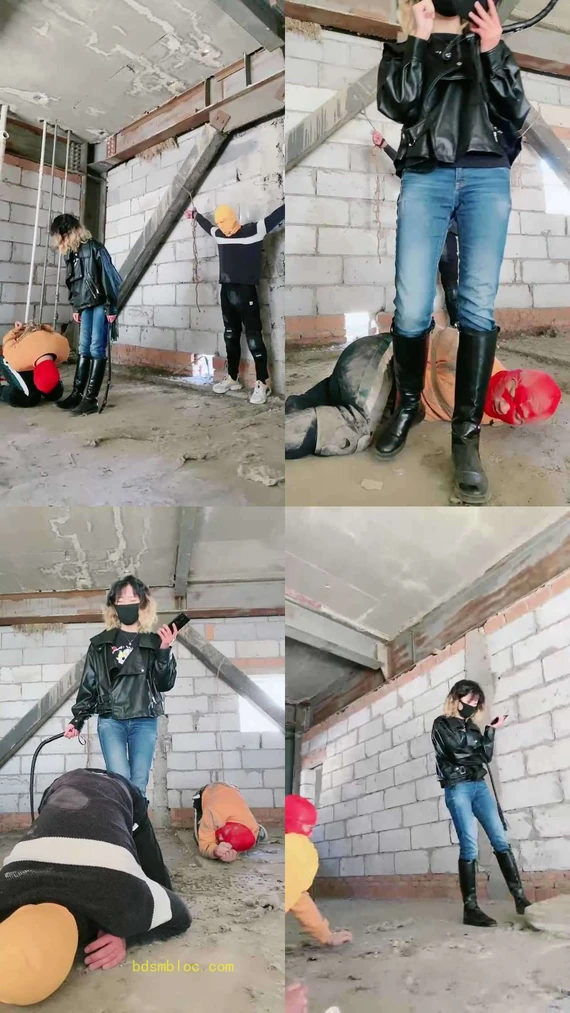 【美离子】户外刑房暴力鞭打双奴/清理靴子吃土