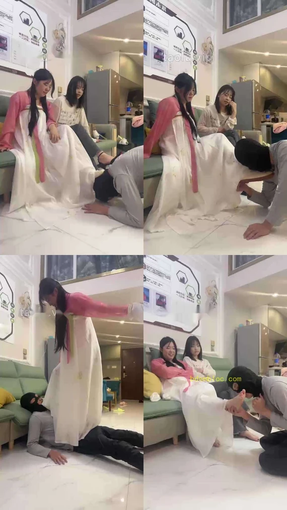 【阿昆】带汉服素人闺蜜玩狗-骑马转胯/高跟踩踏/闻素人白袜