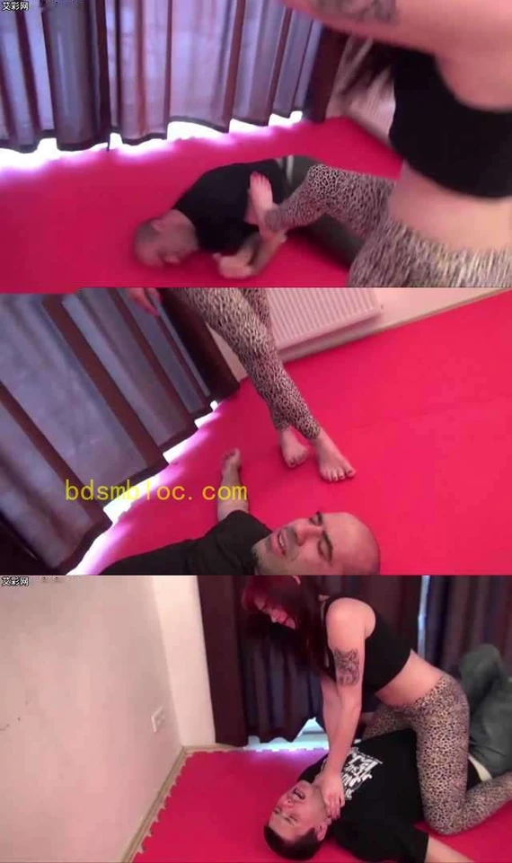 【欧美女王】连你爸一起揍！Aura女神1小时暴打贱男父子俩！跳跺踹脸腿绞杀窒息