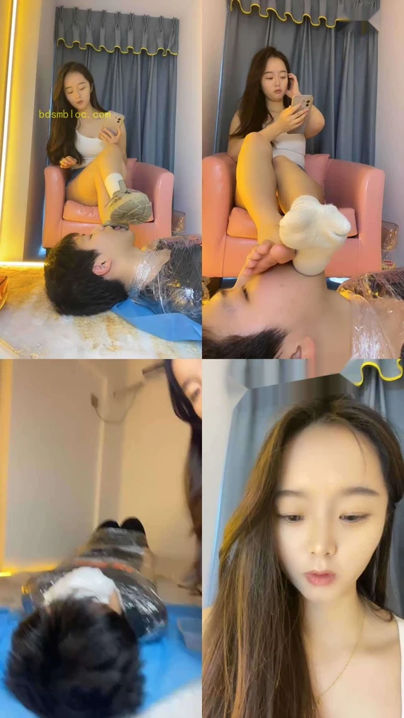 【芊芊】保鲜膜捆绑强制闻鞋/舔脏鞋白袜/袜子塞嘴/加官窒息/踩踏