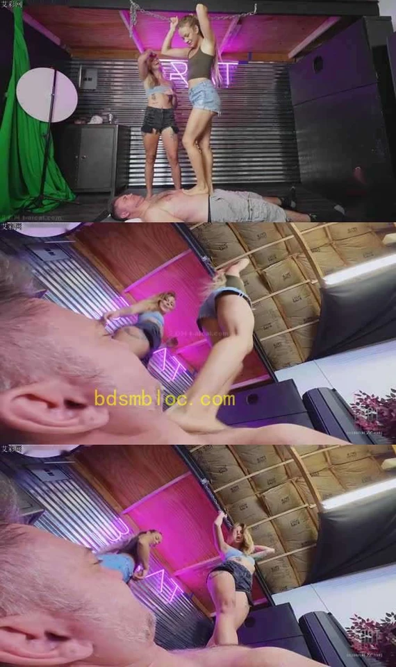 【欧美女王】多视角跺脸踹裆暴力跳踩疯狂羞辱！Naomi和Mandy残忍虐踩脚下贱狗！