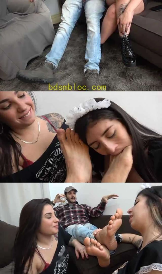 【欧美女王】BGP男主女奴 两个女仆舔男主大脚 MD05
